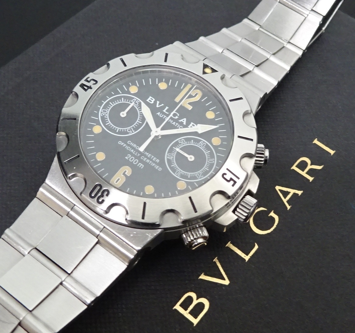 ブルガリ BVLGARI ディアゴノ スクーバ クロノグラフ SC38G メンズ 腕時計 ブラック 文字盤 K18YG 自動巻き Diagono VLP 90197024