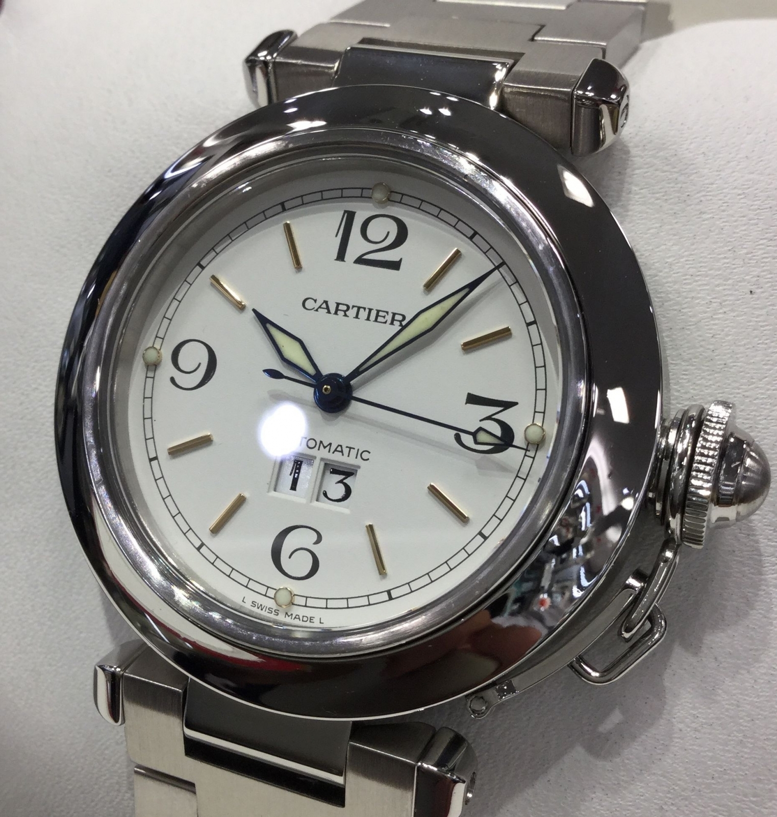 【Cartier】カルティエ パシャC ビックデイト 自動巻き 腕時計 白文字盤 W31055M/kt04646md