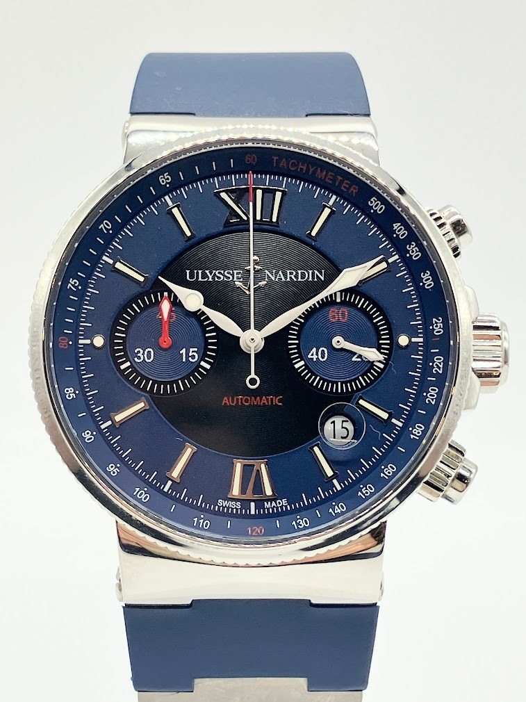 トケマー:ULYSSE NARDIN ユリスナルダン マリーン 353-66 3217 クロノグラフ Ti×ラバー AT 自動巻き 青文字盤